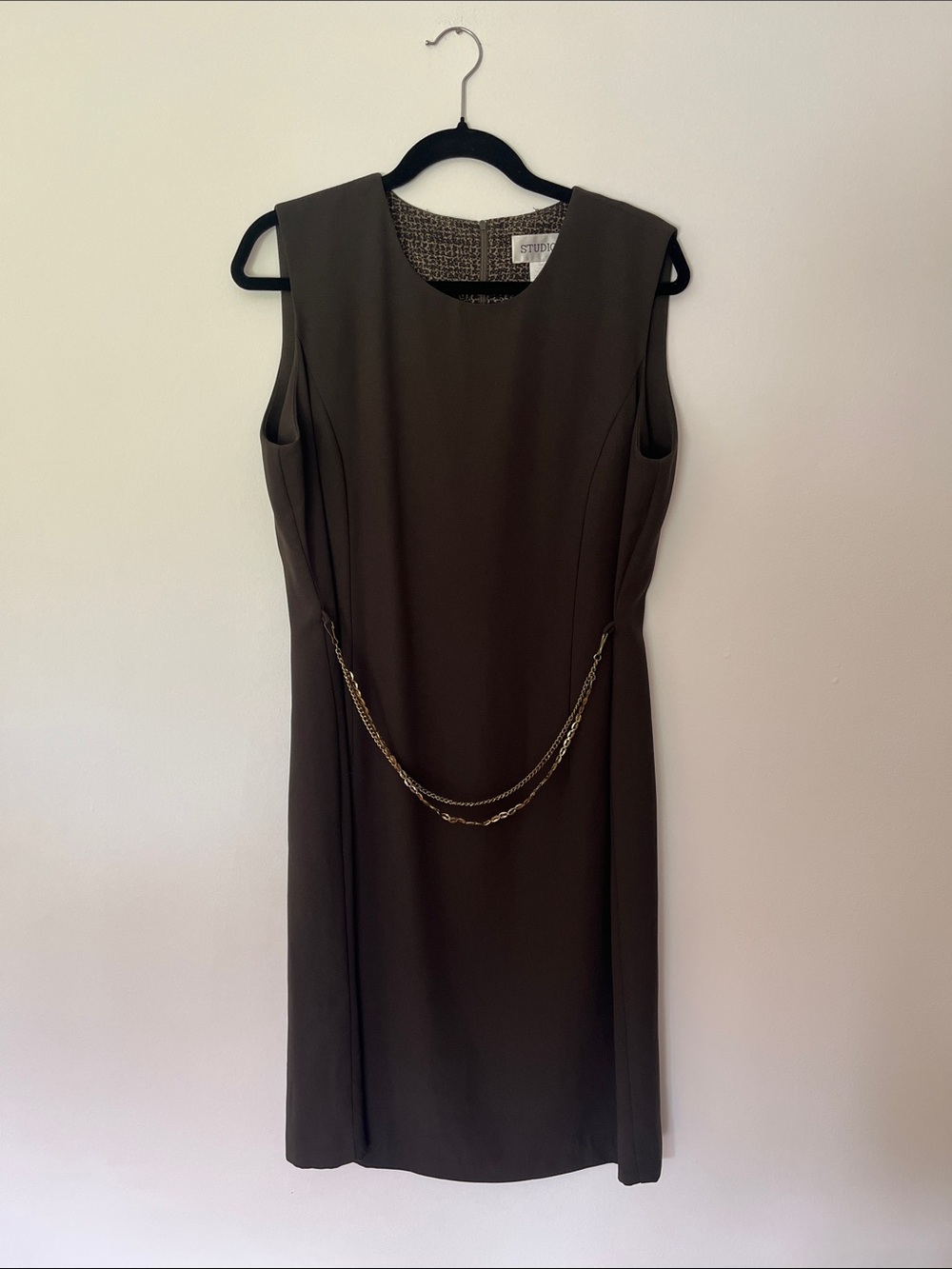 Olive Green Sleeveless Dress with Chain Detail